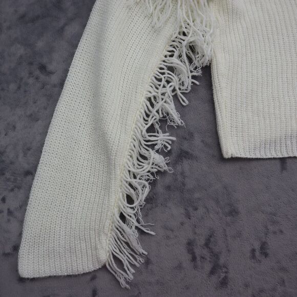 Free For All Sweater Womens XL White Fringe Long Sleeve Crew Neck Pullover - Picture 9 of 16